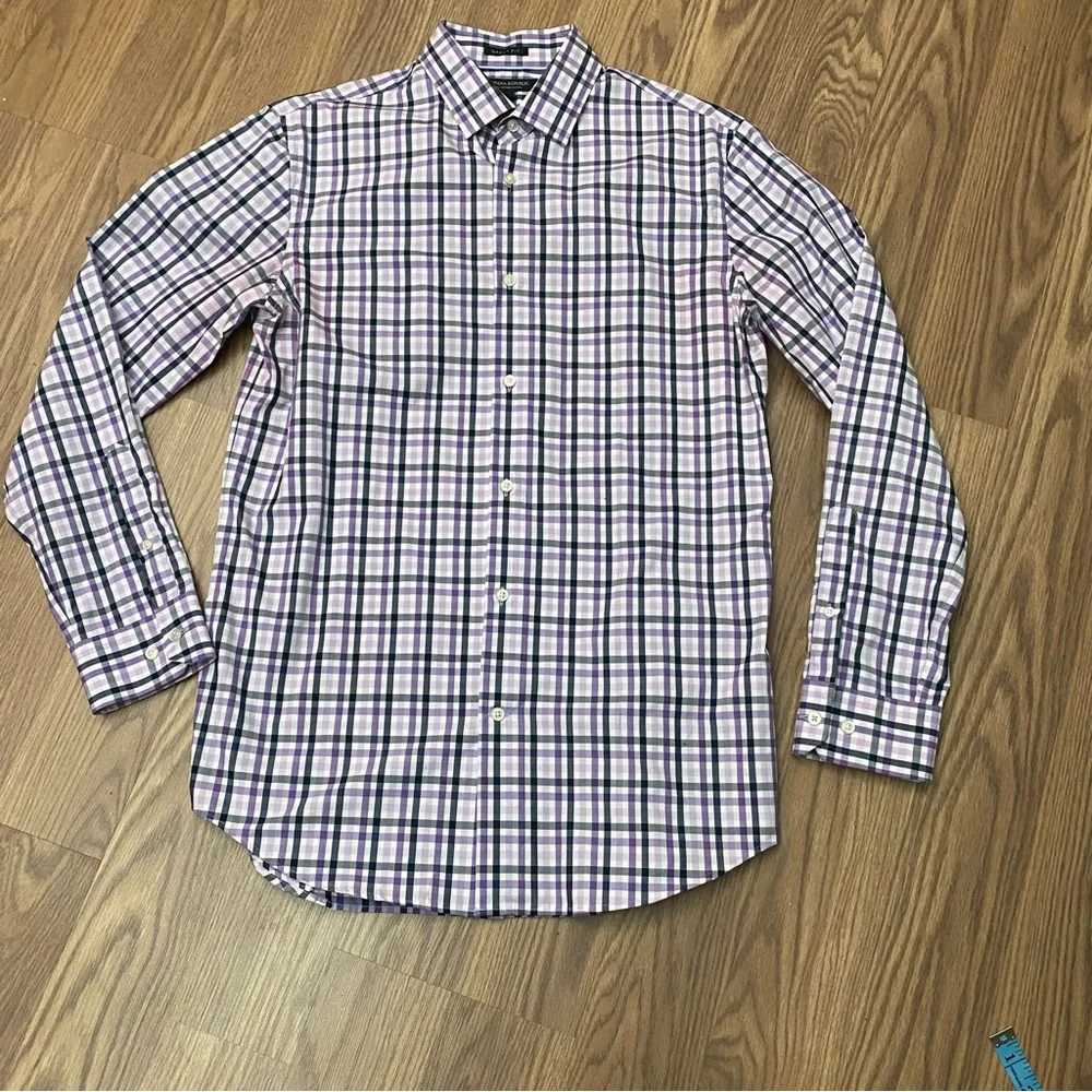 Banana Republic Grant Fit Shirt Mens Size M Lilac Plaid Supima Cotton Button Up